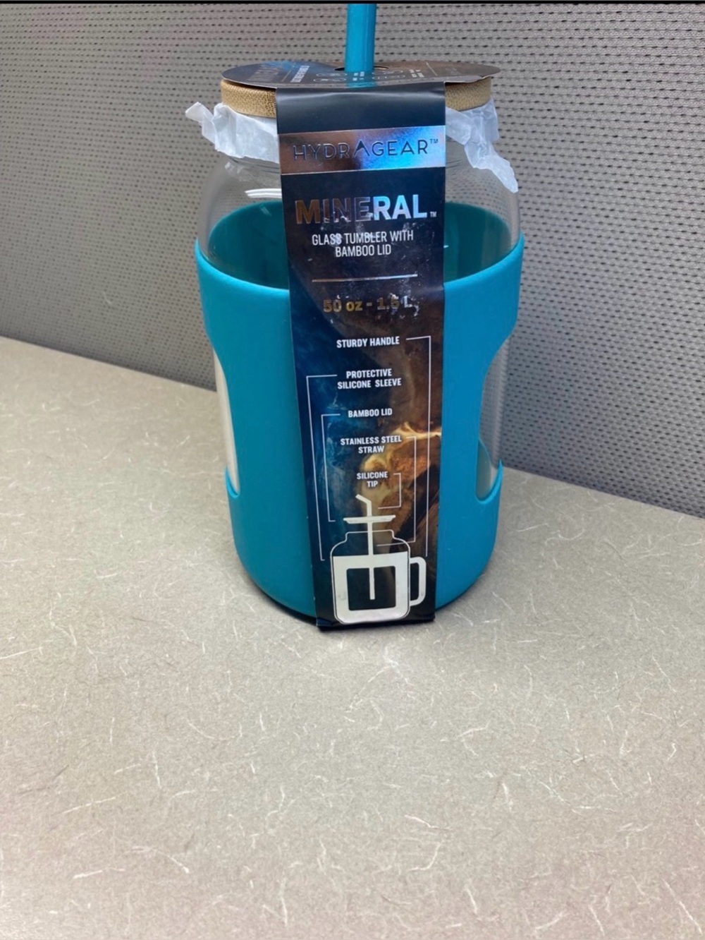 Hydragear Glass Tumbler with Bamboo Lid in Teal—50 oz